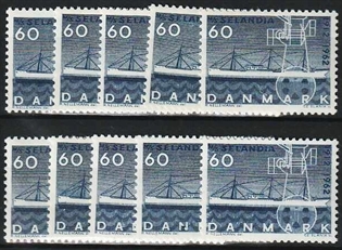 FRIMÆRKER DANMARK | 1962 - AFA 409F - Selandia - 60 øre mørkblå x 10 stk. - Postfrisk